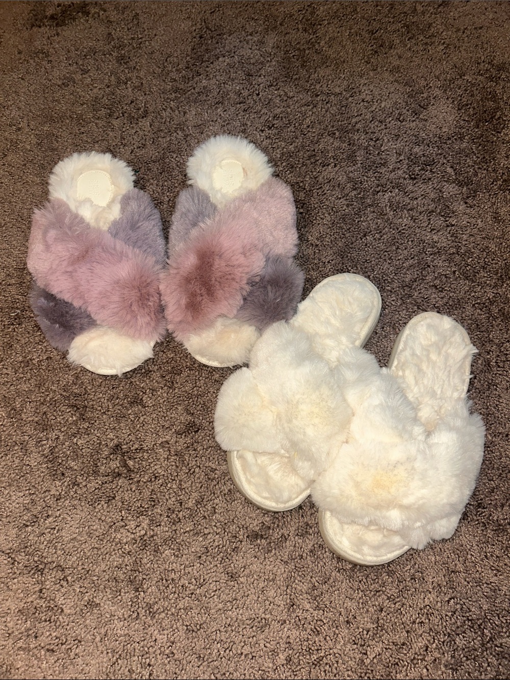 Size 7/8 fluffy faux fur slipper sandals bundle!!